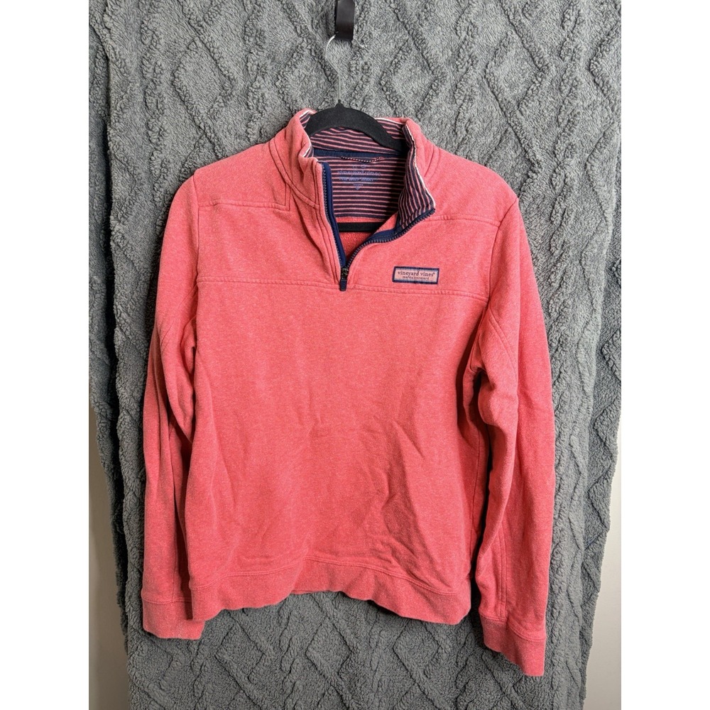 Vineyard Vines Men's Sweatshirt Size YXL Pink Pullover 1/4 Zip Logo Preppy
